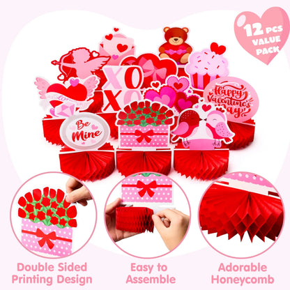 12-Pack Valentine Honeycomb Centerpieces for Table Decor