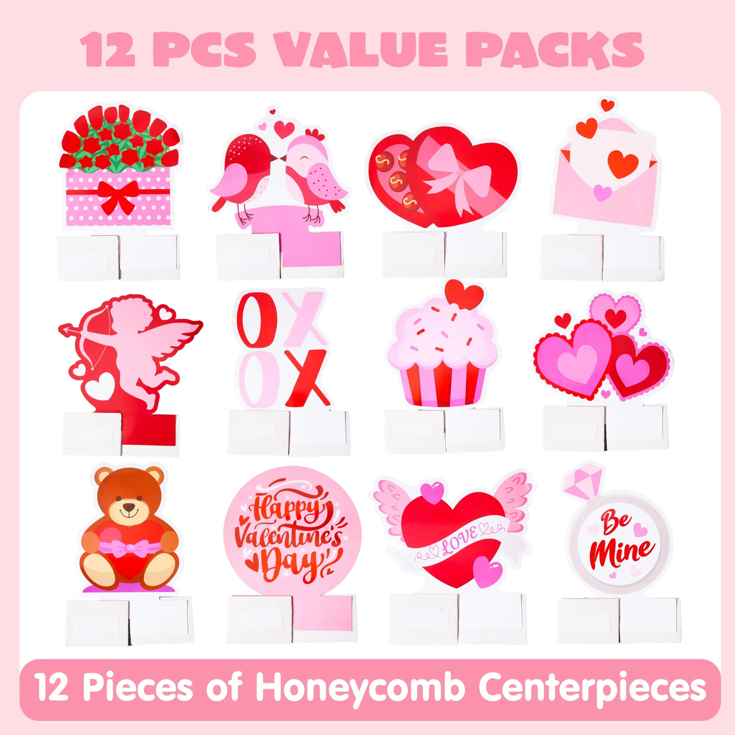 12-Pack Valentine Honeycomb Centerpieces for Table Decor