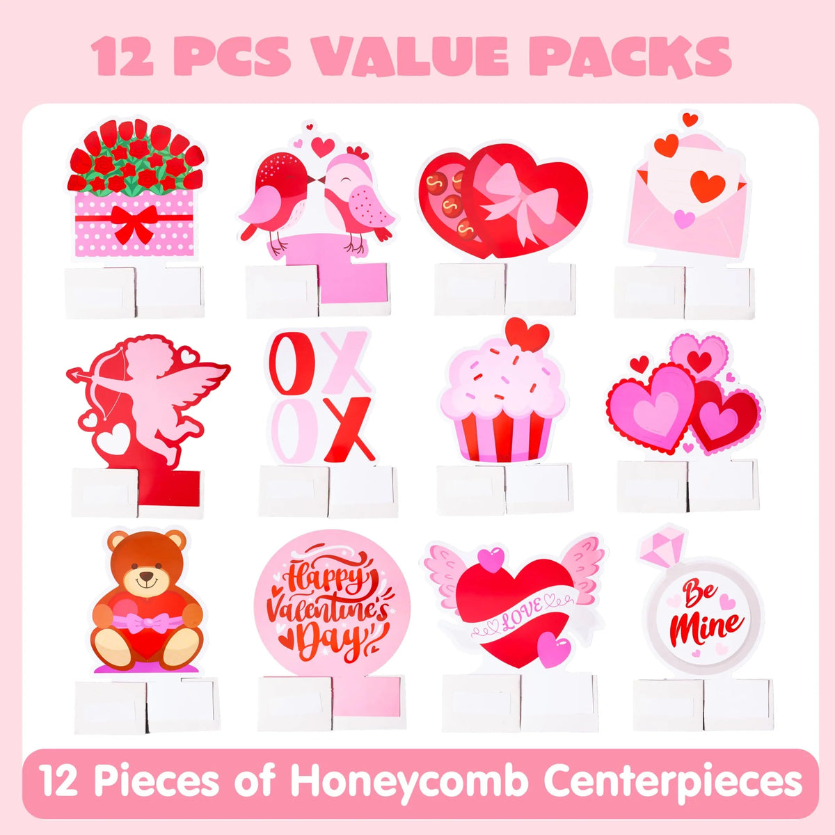 12-Pack Valentine Honeycomb Centerpieces for Table Decor