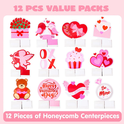 12-Pack Valentine Honeycomb Centerpieces for Table Decor