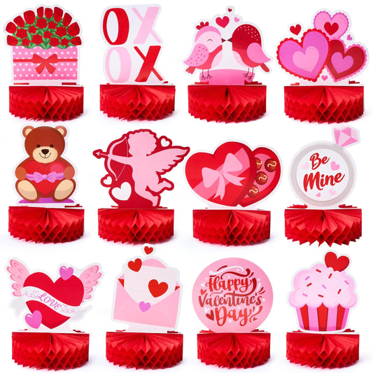 12-Pack Valentine Honeycomb Centerpieces for Table Decor