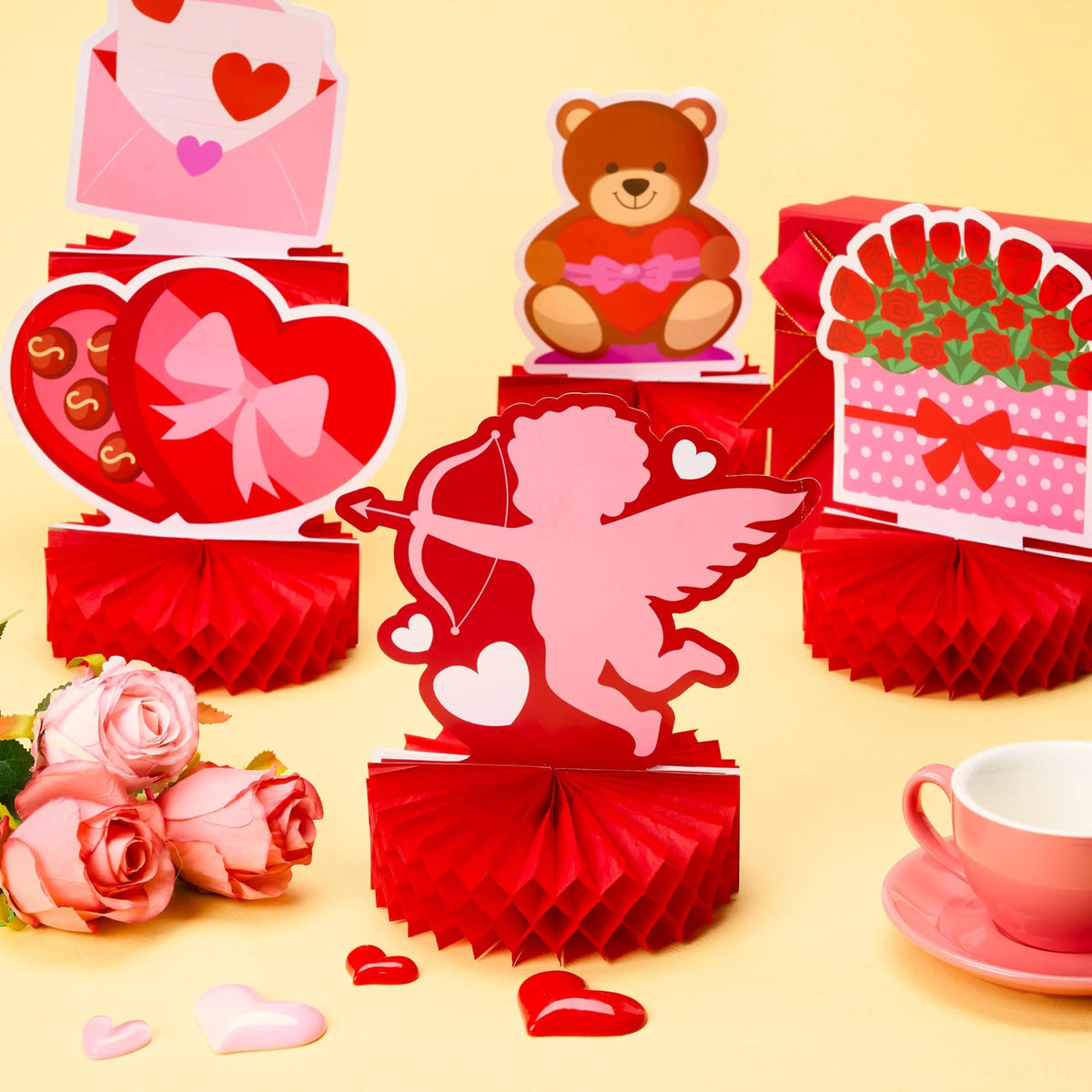 12-Pack Valentine Honeycomb Centerpieces for Table Decor