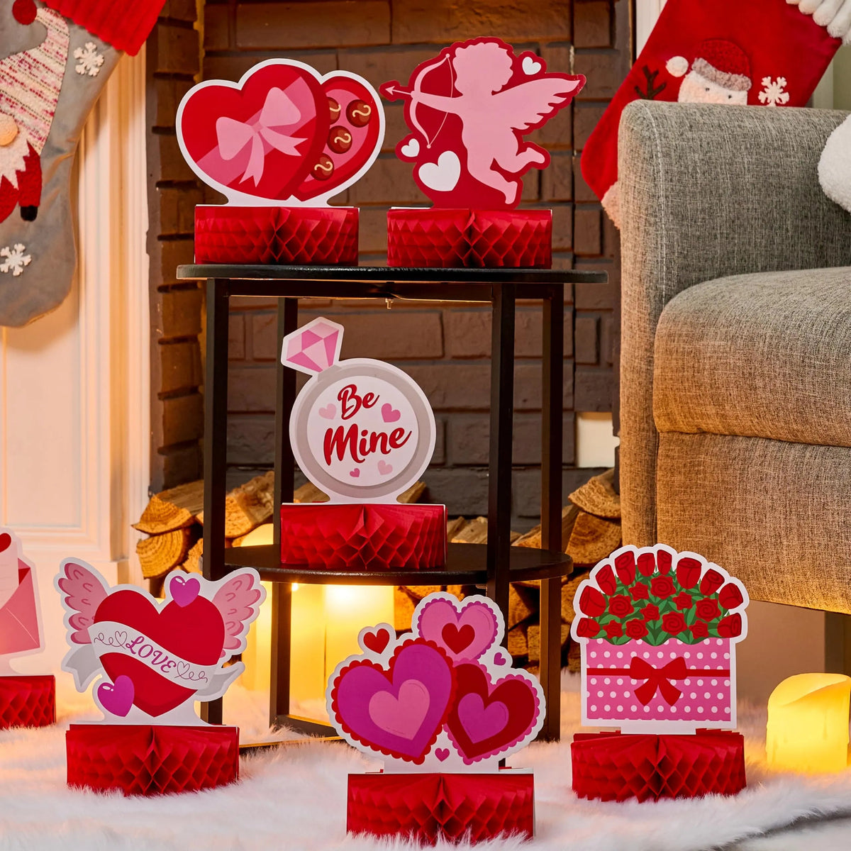 12-Pack Valentine Honeycomb Centerpieces for Table Decor