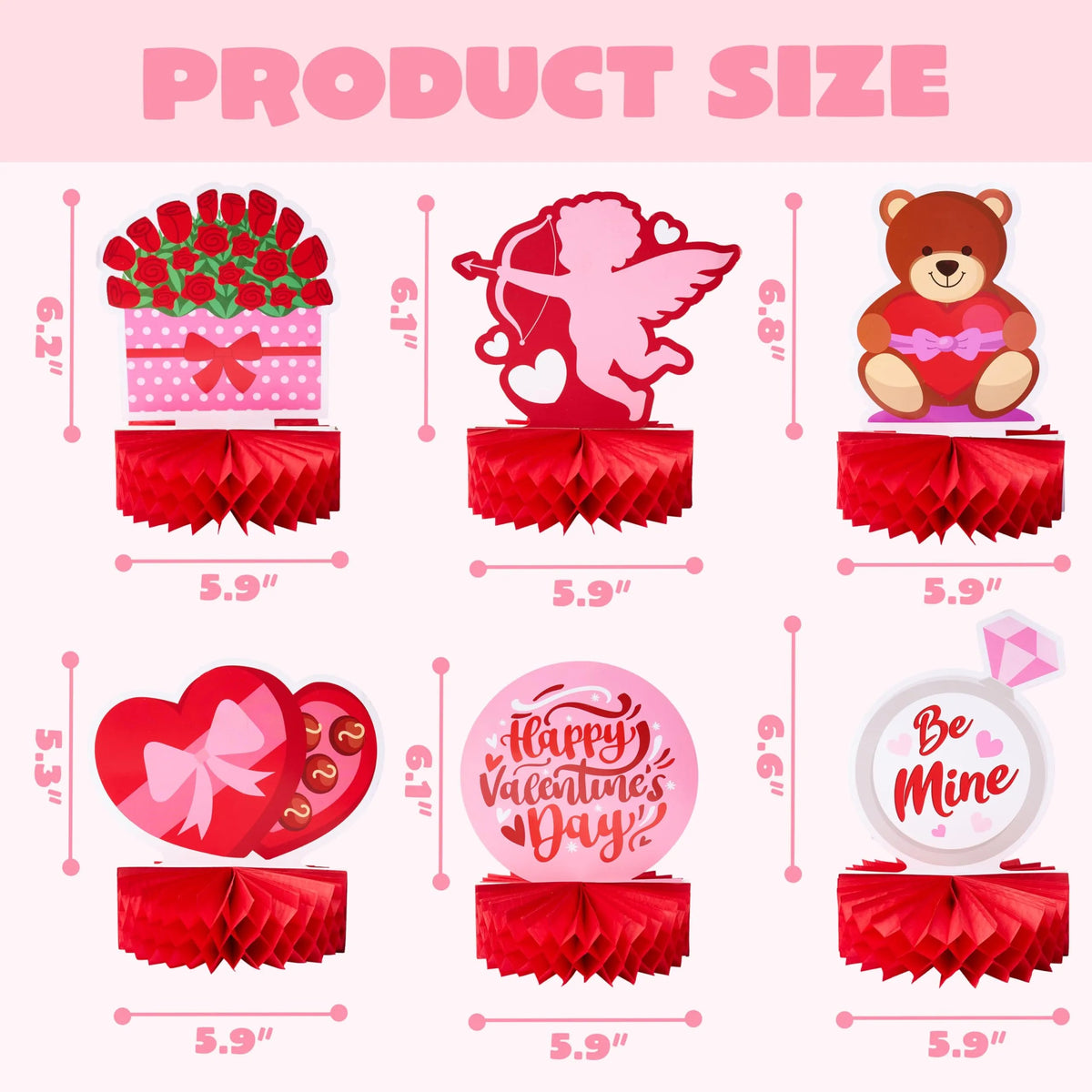 12-Pack Valentine Honeycomb Centerpieces for Table Decor