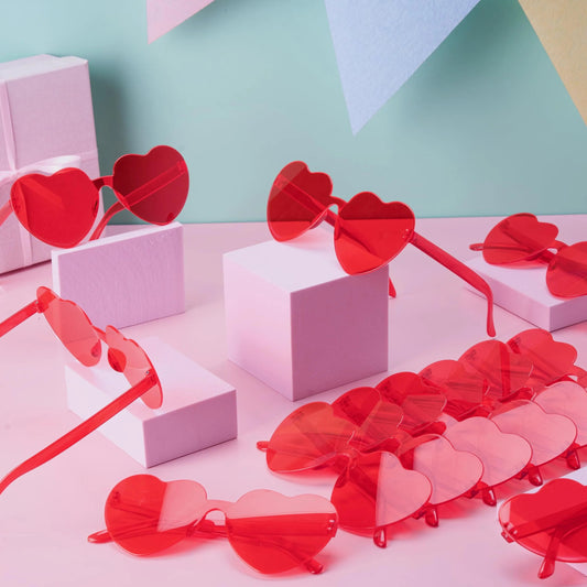 12 Pack Valentine's Day Heart-Shaped Rimless Glasses for Kids Classroom Exchange