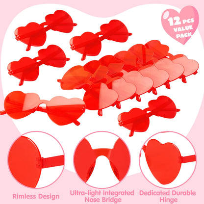 12 Pack Valentine's Day Heart-Shaped Rimless Glasses for Kids Classroom Exchange