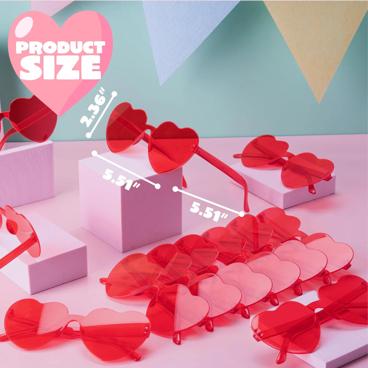 12 Pack Valentine's Day Heart-Shaped Rimless Glasses for Kids Classroom Exchange