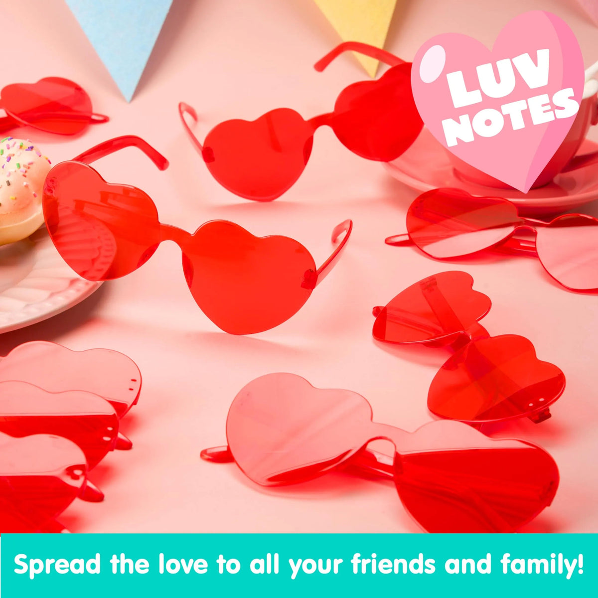 12 Pack Valentine's Day Heart-Shaped Rimless Glasses for Kids Classroom Exchange