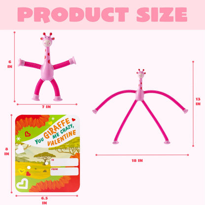 12-Pack Valentine's Day Telescopic Suction Pop Tubes with Cards - Kids Toys Party Favors