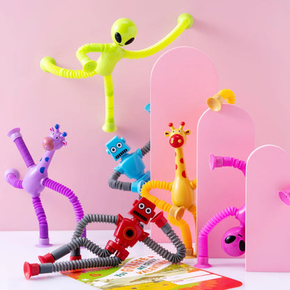 12-Pack Valentine's Day Telescopic Suction Pop Tubes with Cards - Kids Toys Party Favors