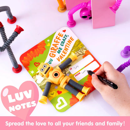 12-Pack Valentine's Day Telescopic Suction Pop Tubes with Cards - Kids Toys Party Favors
