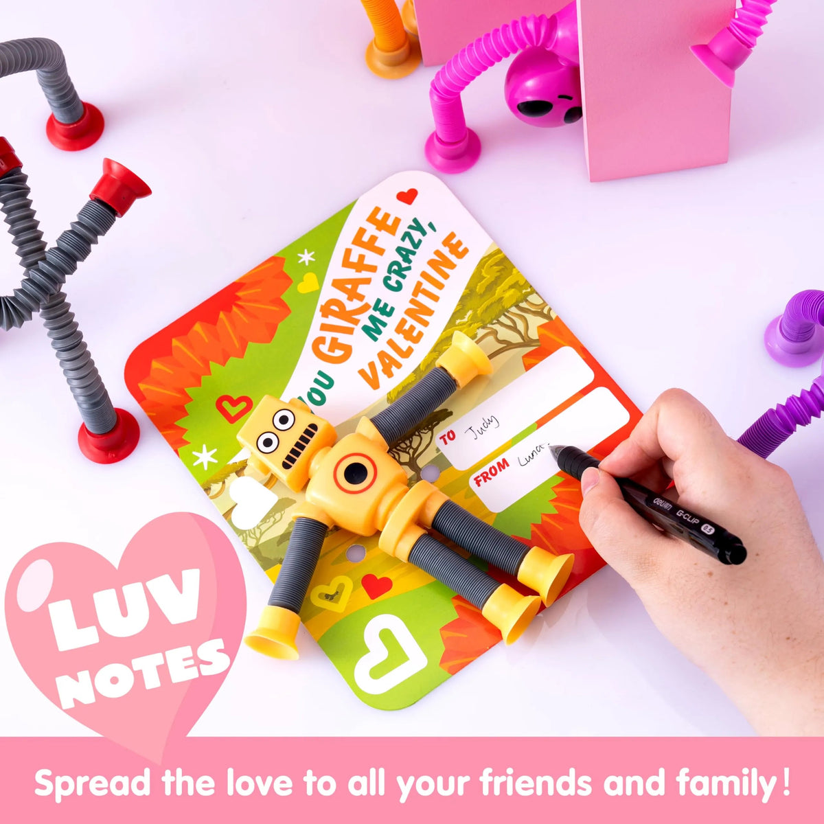 12-Pack Valentine's Day Telescopic Suction Pop Tubes with Cards - Kids Toys Party Favors