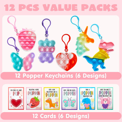 12 Packs Valentine's Day Cards with Keychain Toys