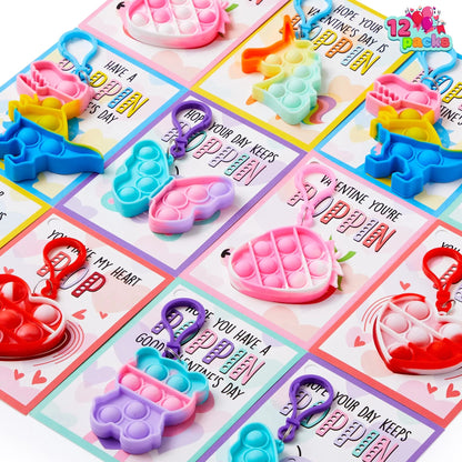 12 Packs Valentine's Day Cards with Keychain Toys