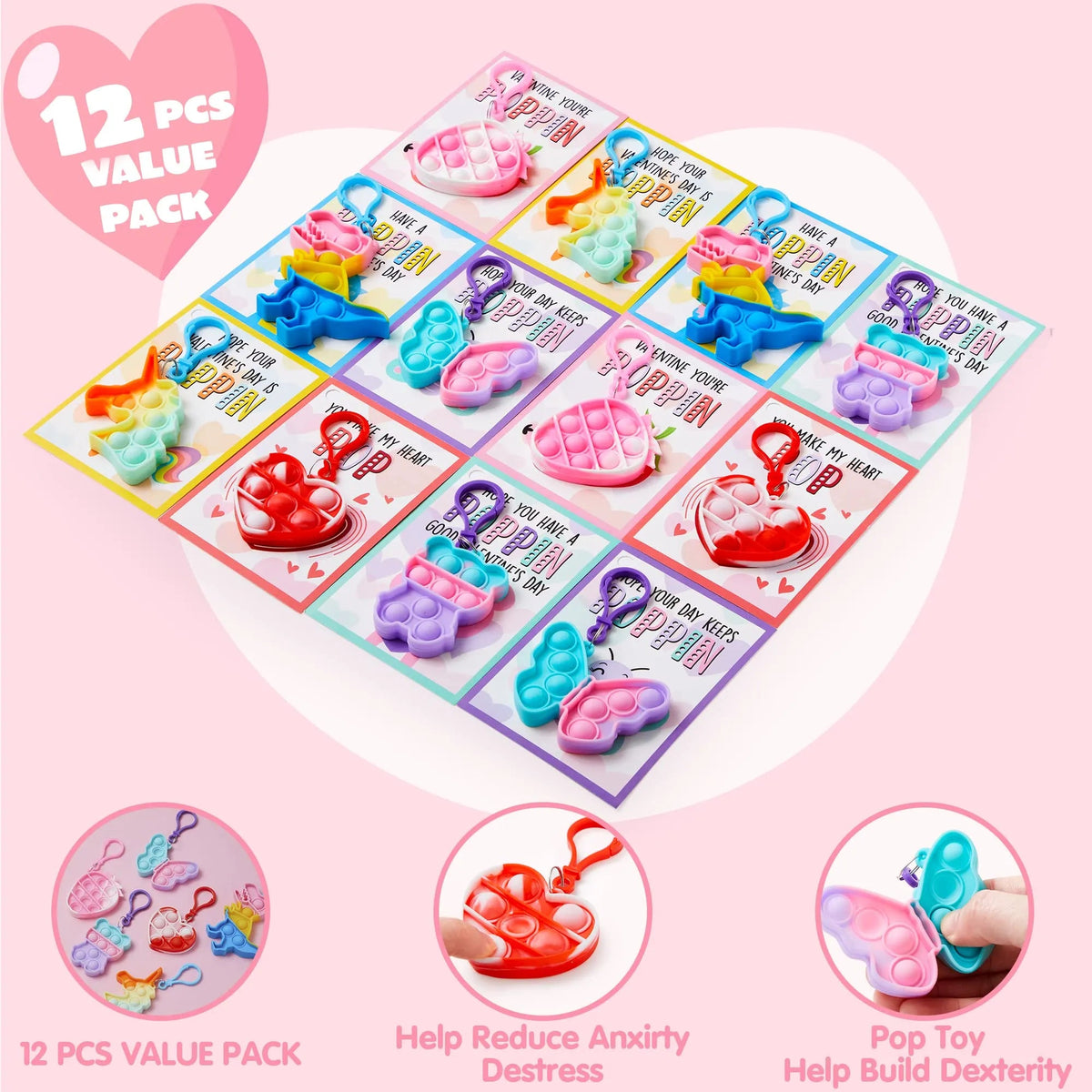12 Packs Valentine's Day Cards with Keychain Toys