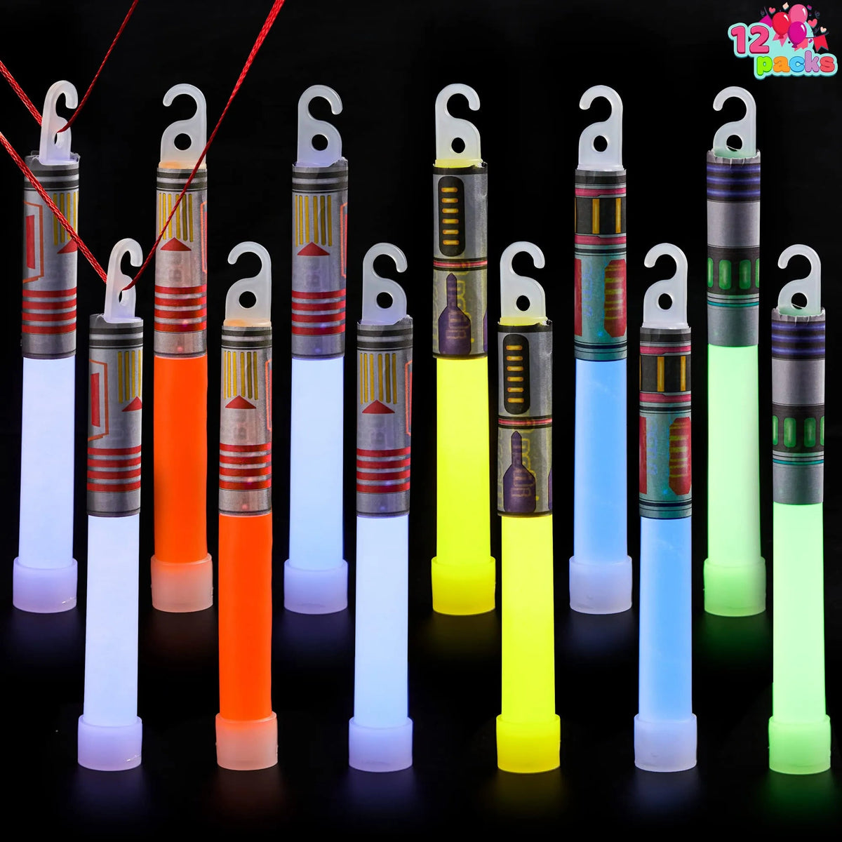 12Pcs Kids Valentine's Cards with Large Glow Sticks - Classroom Exchange Gifts