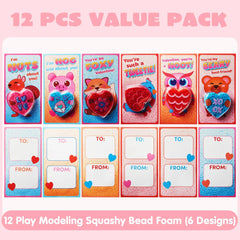 12-Pack Play Foam Animal-Shaped Valentine's Day Cards for Kids Classroom Exchange Gifts