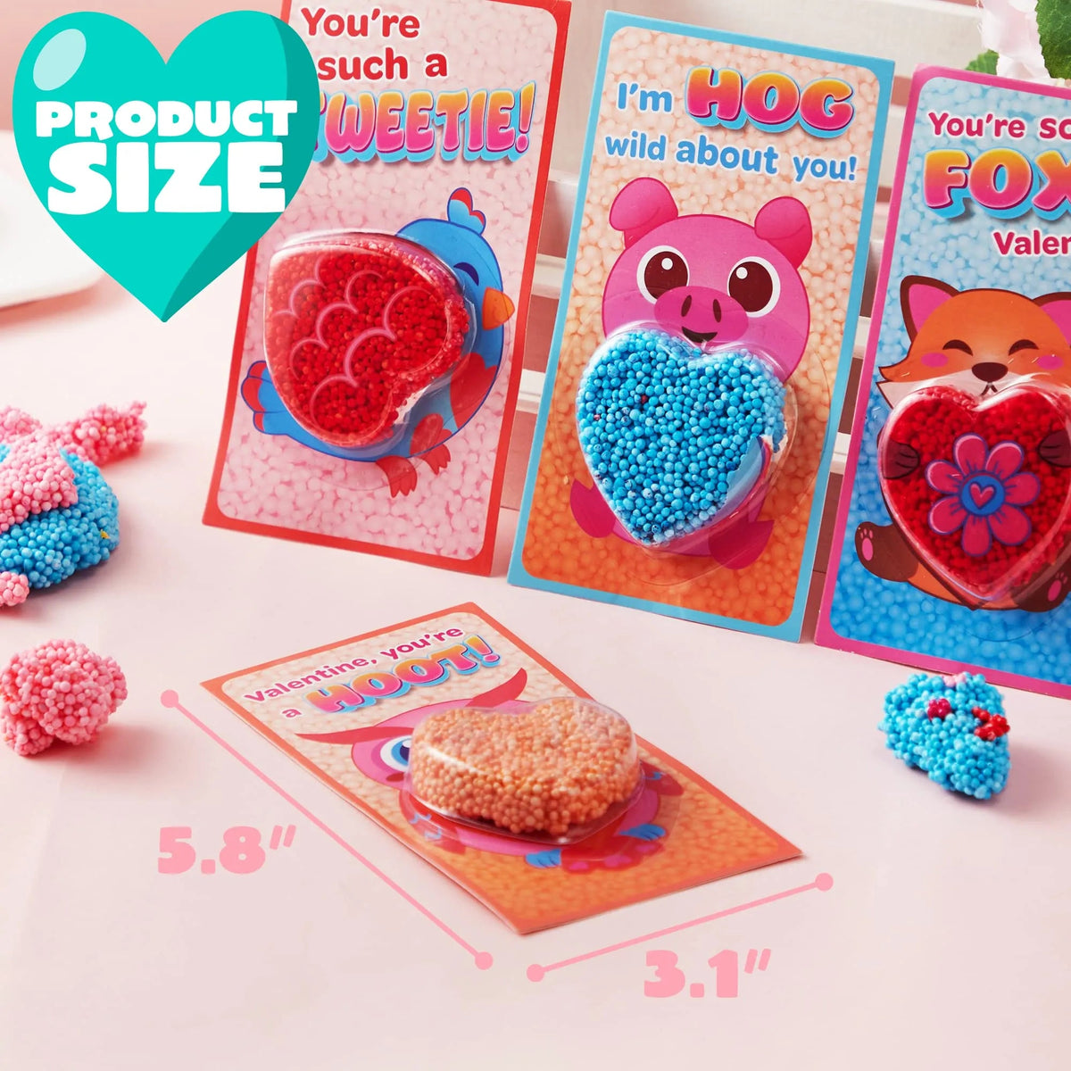 12-Pack Play Foam Animal-Shaped Valentine's Day Cards for Kids Classroom Exchange Gifts