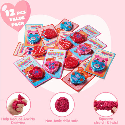 12-Pack Play Foam Animal-Shaped Valentine's Day Cards for Kids Classroom Exchange Gifts