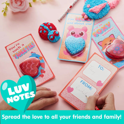 12-Pack Play Foam Animal-Shaped Valentine's Day Cards for Kids Classroom Exchange Gifts