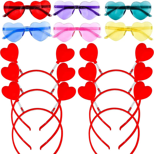 12-Pack Valentine's Day Heart Headbands and Glasses for Classroom Exchange Gifts