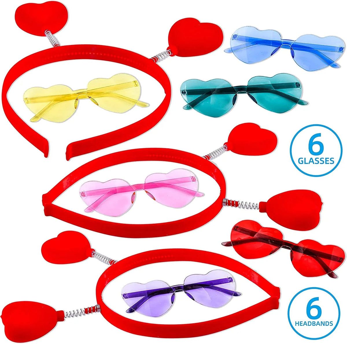 12-Pack Valentine's Day Heart Headbands and Glasses for Classroom Exchange Gifts