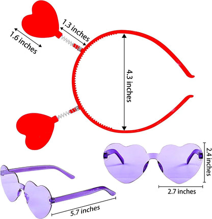 12-Pack Valentine's Day Heart Headbands and Glasses for Classroom Exchange Gifts