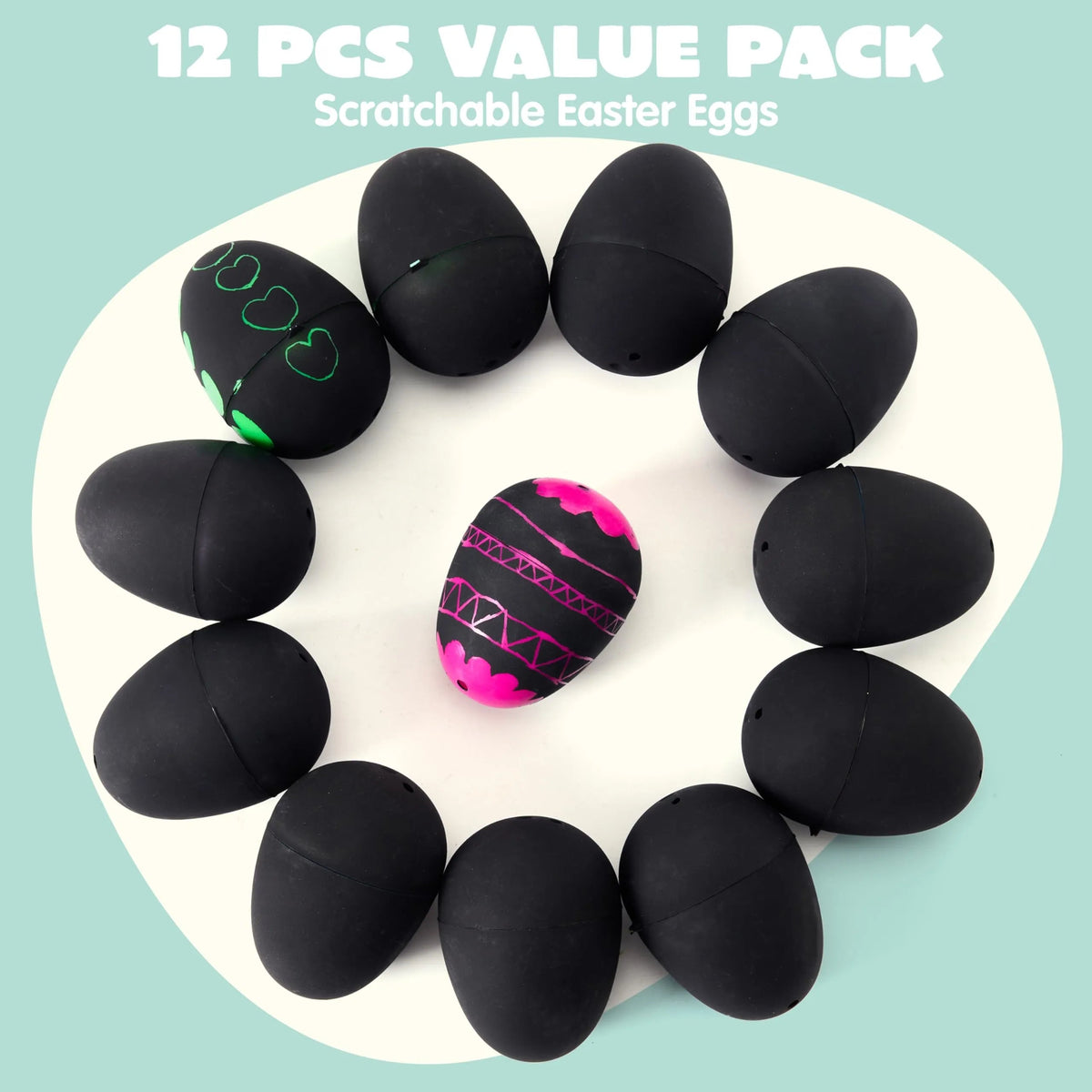 12 Pcs 2.3 Inch Easter Plastic Eggs with Scratchable Surface, Empty and Fillable
