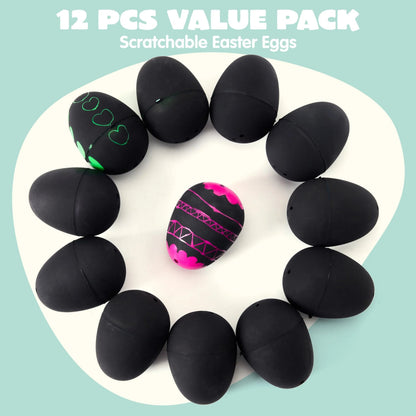 12 Pcs 2.3 Inch Easter Plastic Eggs with Scratchable Surface, Empty and Fillable