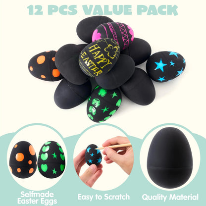 12 Pcs 2.3 Inch Easter Plastic Eggs with Scratchable Surface, Empty and Fillable