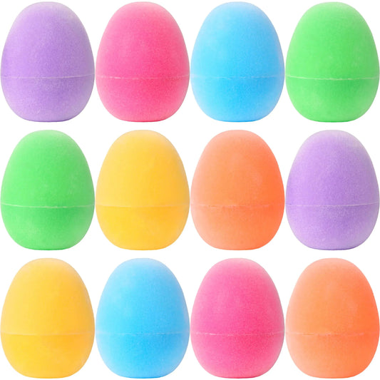 12 Pack 2.3 Inch Plastic Flocked Fillable Easter Eggs for Egg Hunt