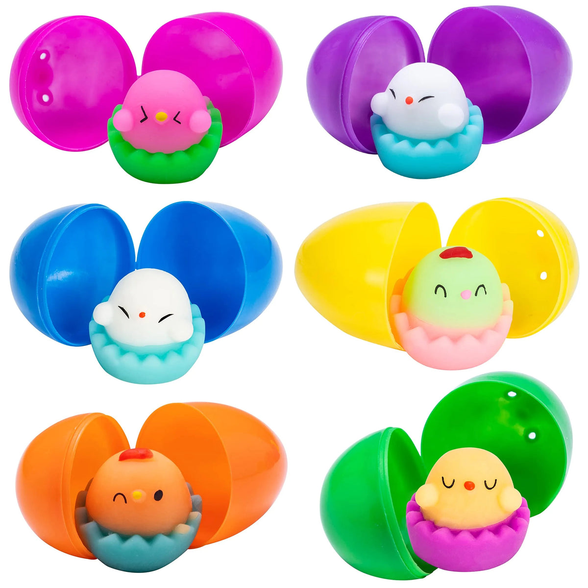 12-Pack 3.03-Inch Mochi Chicken Squishy Toys Prefilled Easter Eggs for Easter Egg Hunt