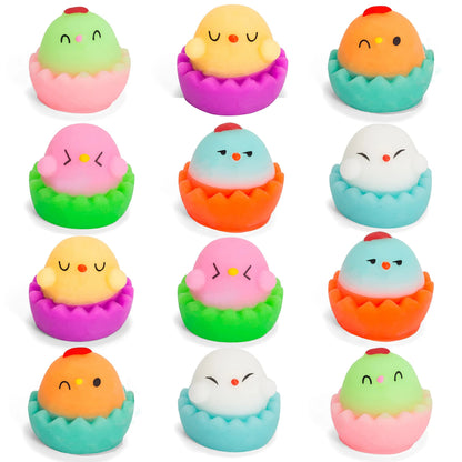 12-Pack 3.03-Inch Mochi Chicken Squishy Toys Prefilled Easter Eggs for Easter Egg Hunt