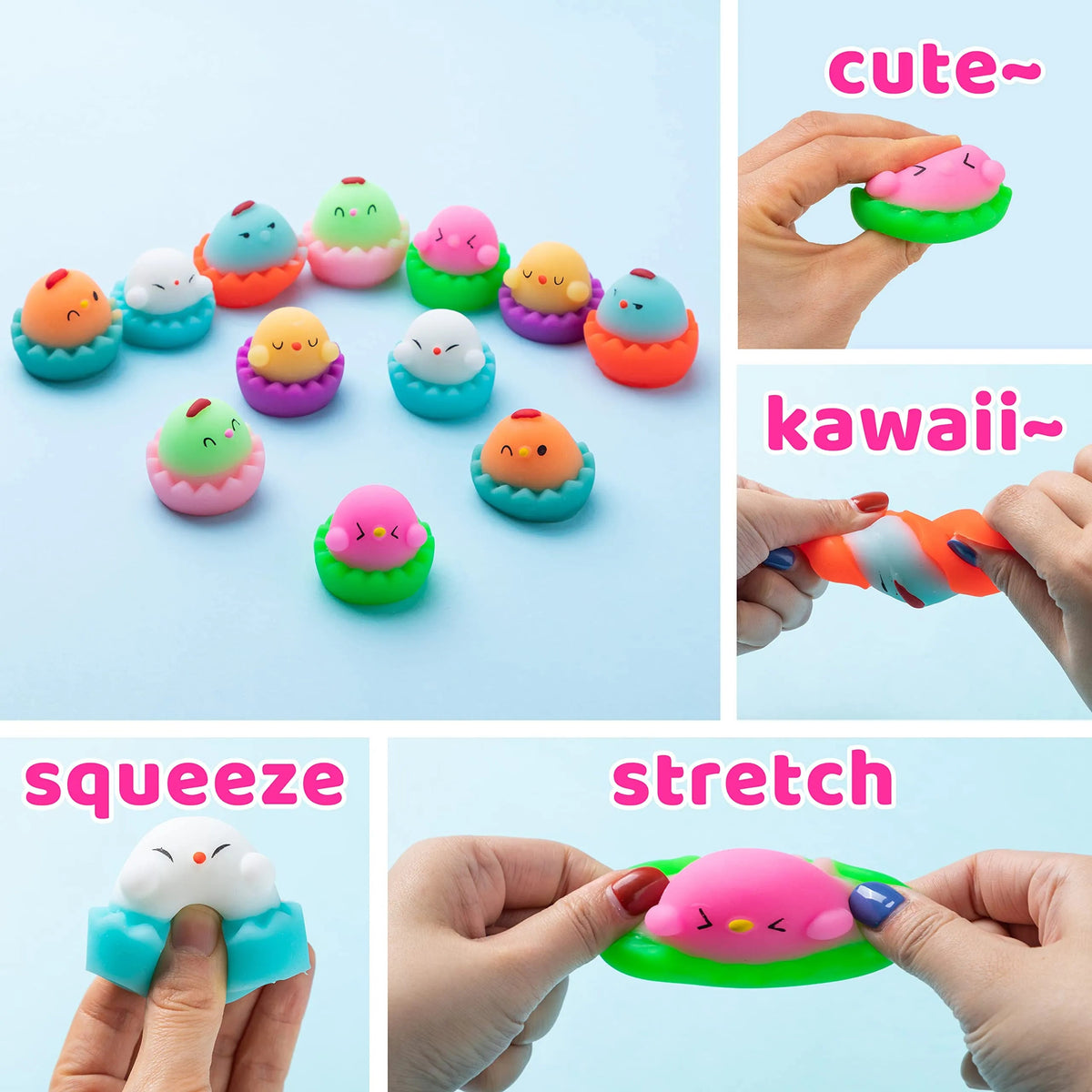 12-Pack 3.03-Inch Mochi Chicken Squishy Toys Prefilled Easter Eggs for Easter Egg Hunt