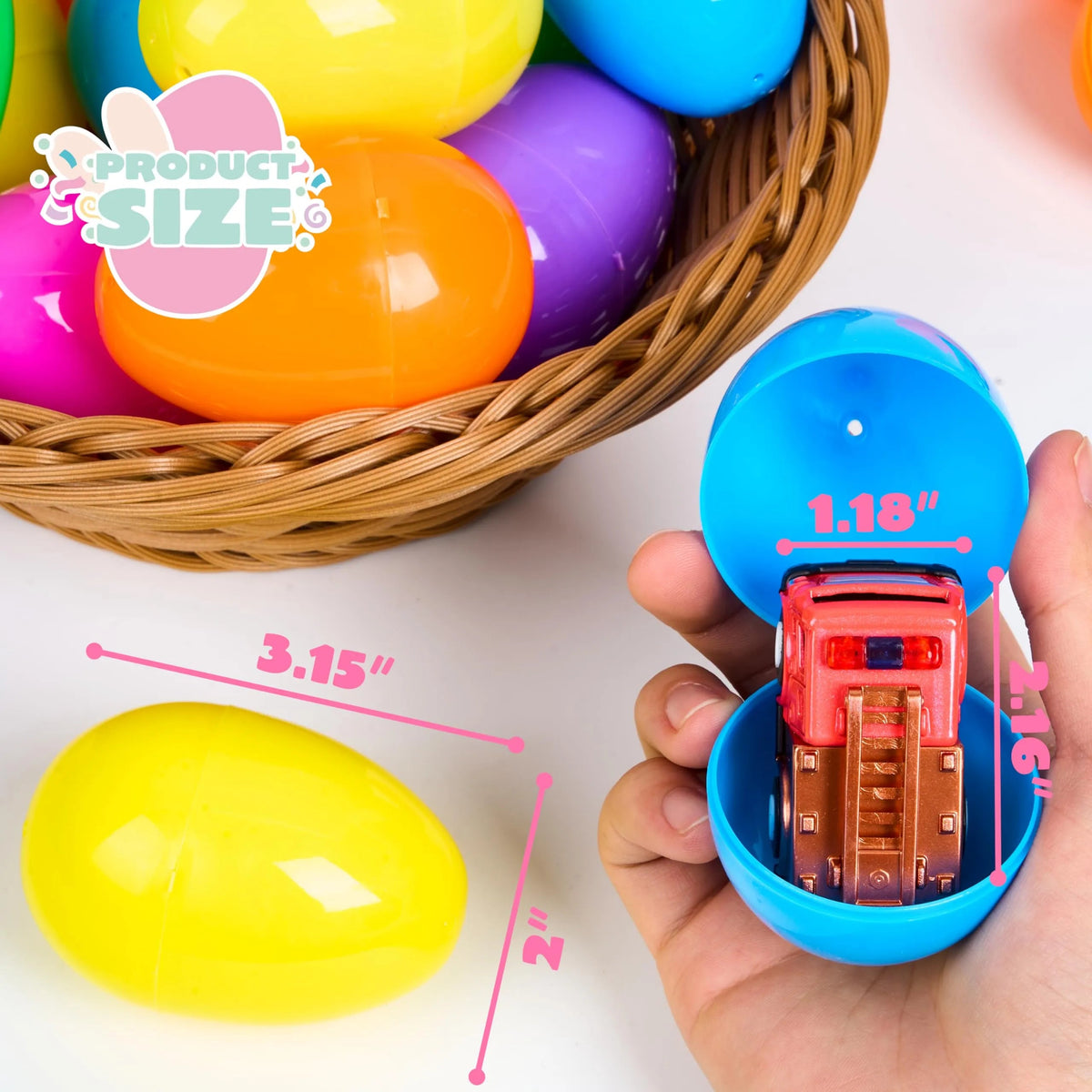 12 Prefilled Easter Eggs with Die-Cast Pull Back Cars (3.15 in) for Egg Hunt