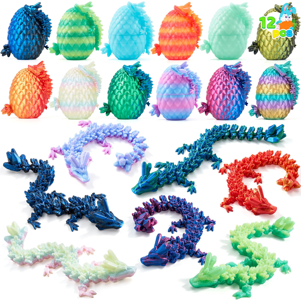 12 Pcs 3D Printed Dragon Eggs Toys for Easter Party, Egg Hunt & Classroom Prizes