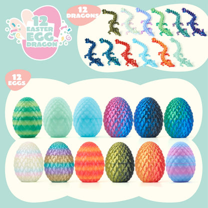 12-Pack 3D Printed Articulated Dragon Eggs for Easter Party Favors, Egg Hunts & Classroom Prizes