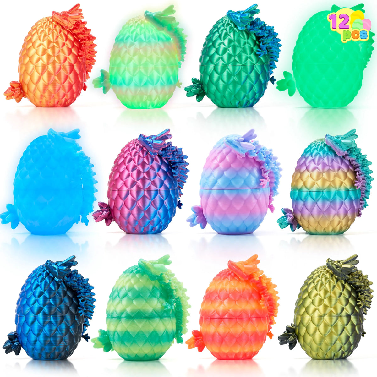12 Pcs 3D Printed Dragon Eggs Toys for Easter Party, Egg Hunt & Classroom Prizes
