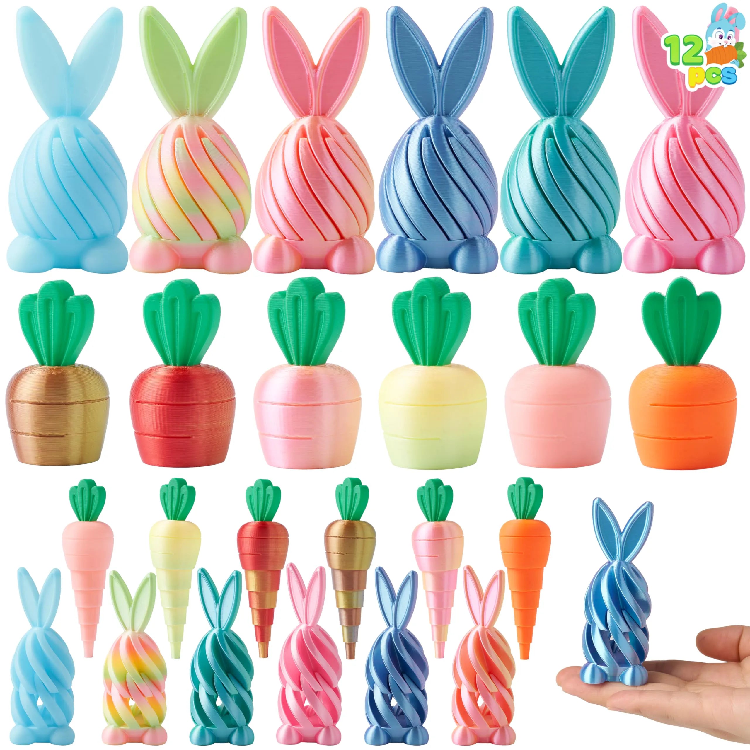 12 Pcs 3D Printed Easter Fidget Toys for Party & Classroom