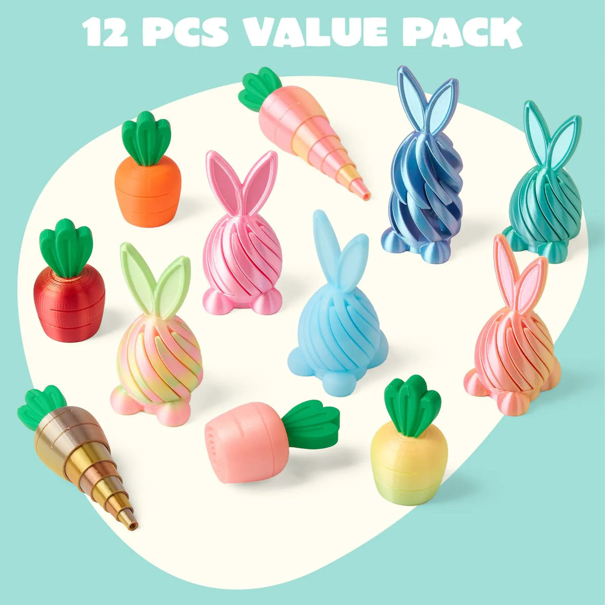 12 Pcs 3D Printed Easter Fidget Toys for Party & Classroom