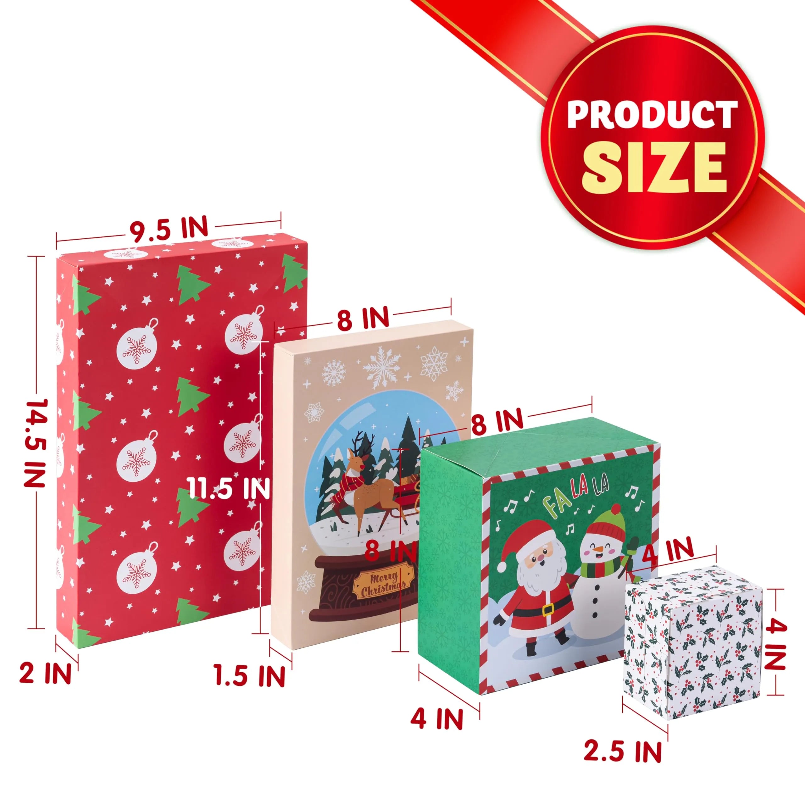 12-Piece Assorted Christmas Gift Box Set, 4 Sizes, 12 Tone Pattern Designs