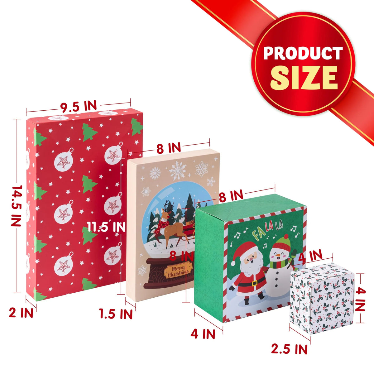 12-Piece Assorted Christmas Gift Box Set, 4 Sizes, 12 Tone Pattern Designs
