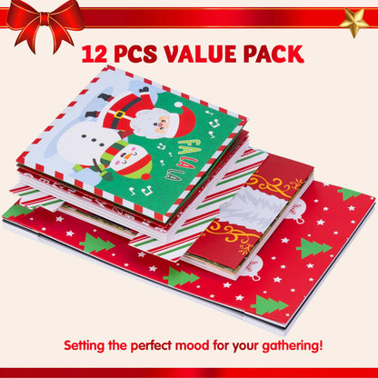 12-Piece Assorted Christmas Gift Box Set, 4 Sizes, 12 Tone Pattern Designs