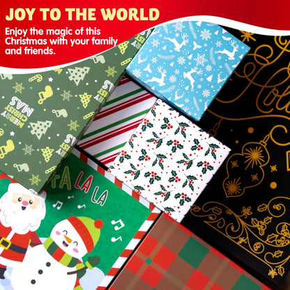 12-Piece Assorted Christmas Gift Box Set, 4 Sizes, 12 Tone Pattern Designs