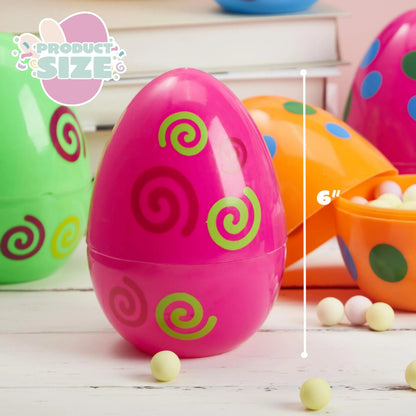 12 Colorful Printed Fillable Giant Easter Egg Shells (5.5in)