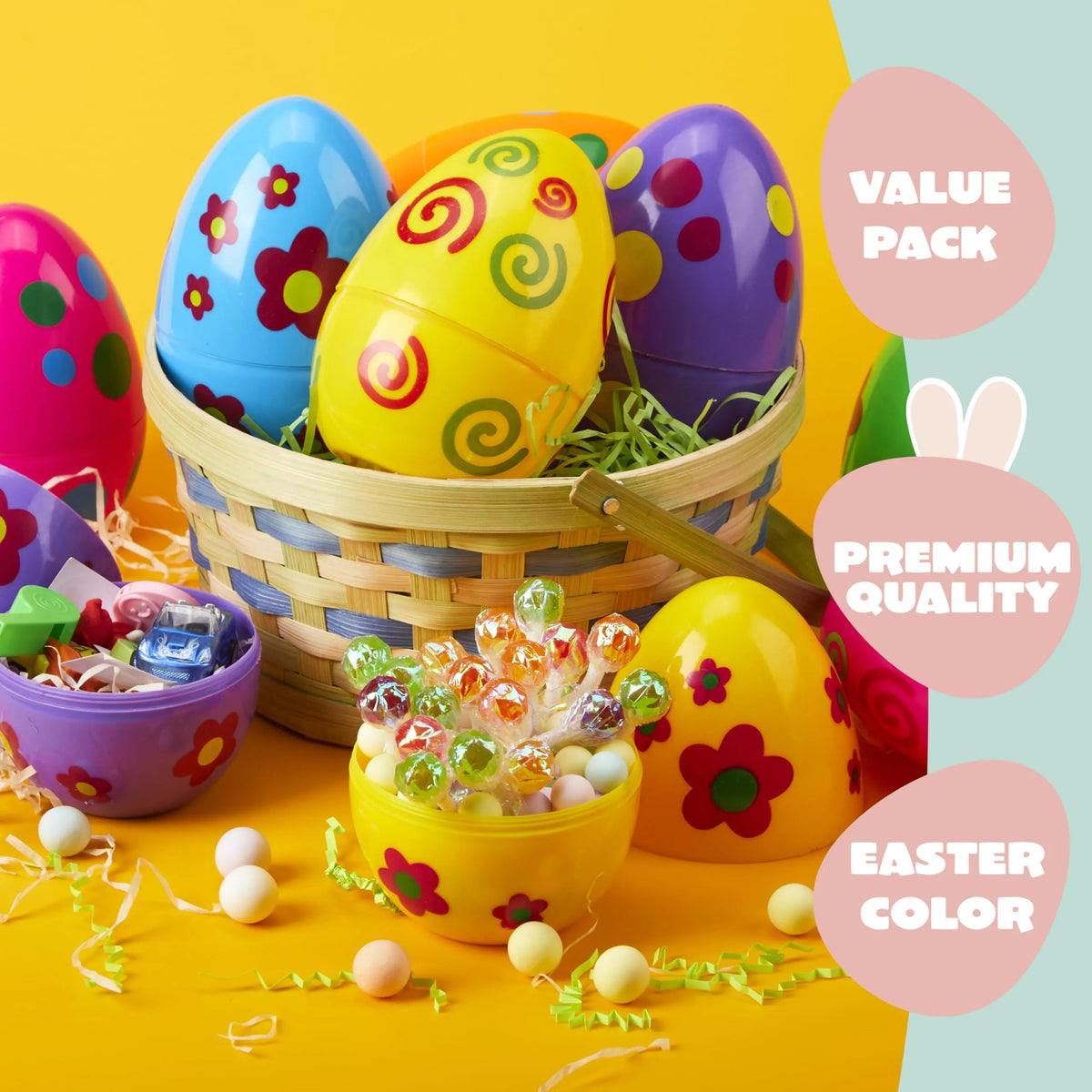 12 Colorful Printed Fillable Giant Easter Egg Shells (5.5in)