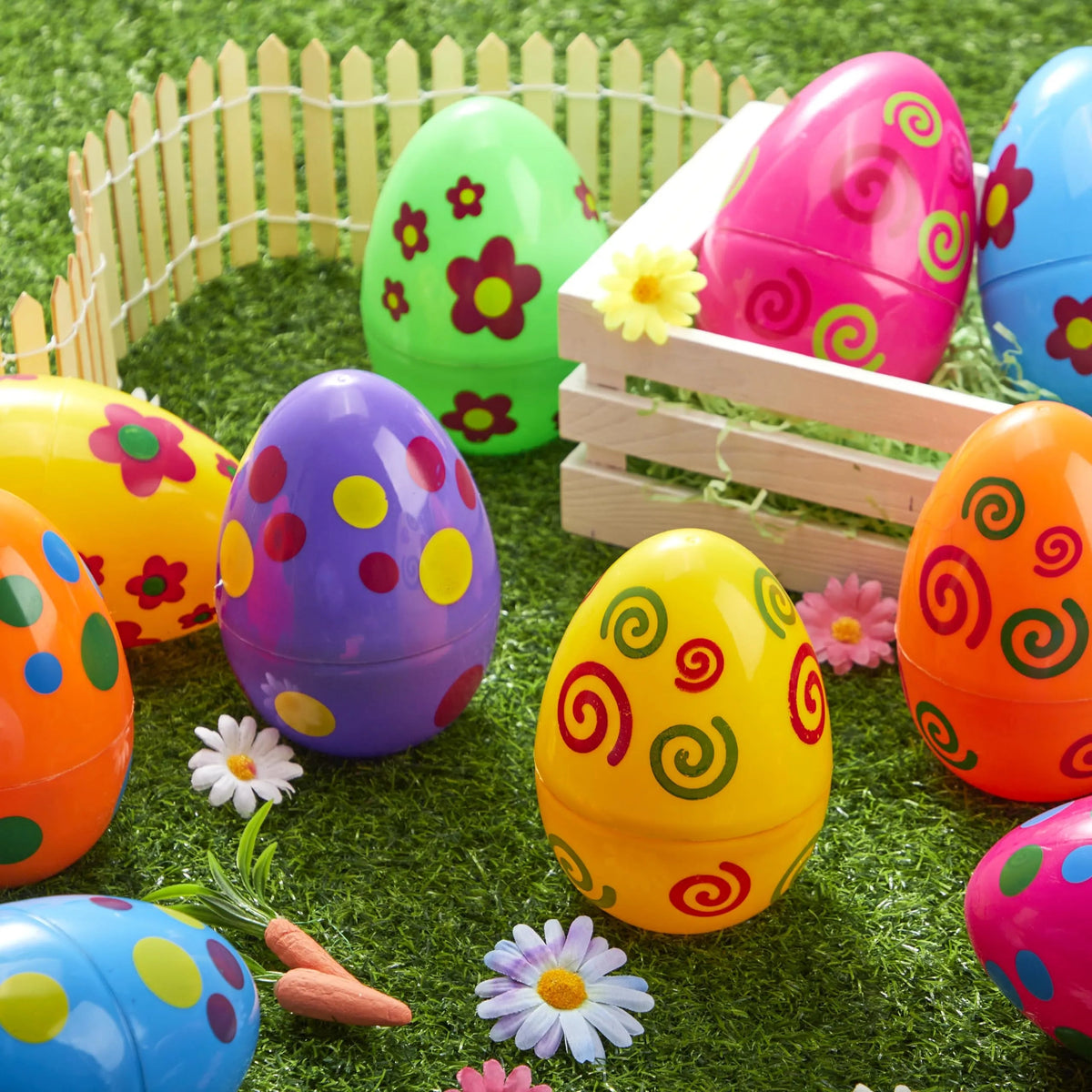 12 Colorful Printed Fillable Giant Easter Egg Shells (5.5in)