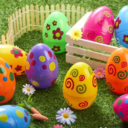 12 Colorful Printed Fillable Giant Easter Egg Shells (5.5in)