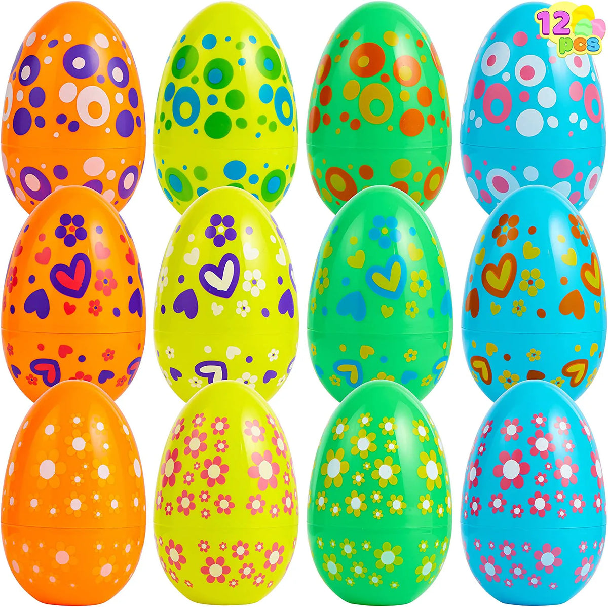 12 Bright Color Plastic Easter Egg Shells (7 Inches)