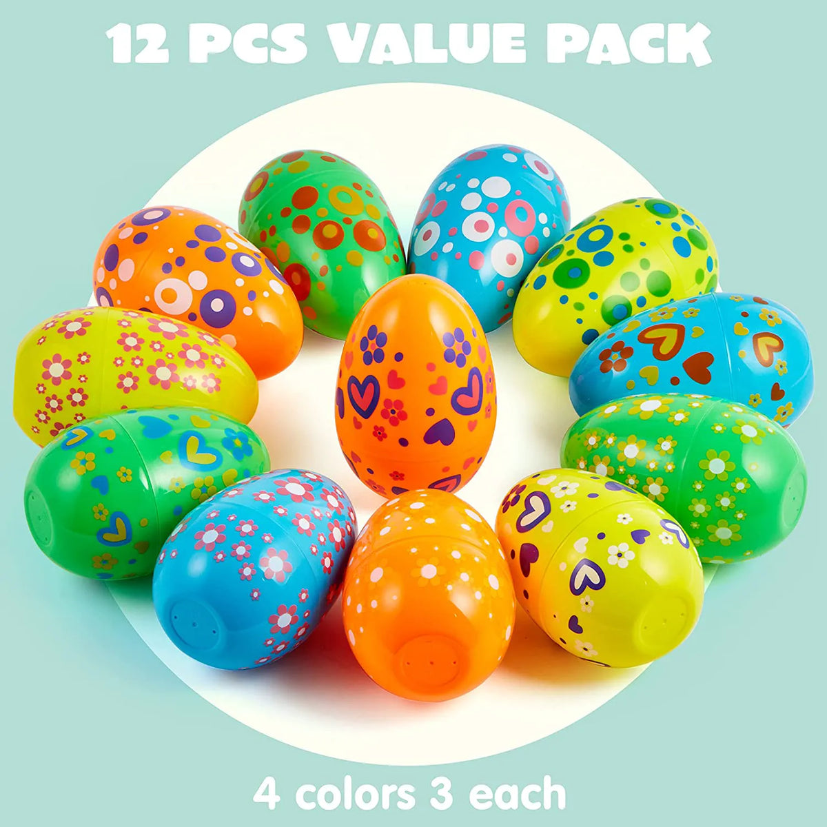 12 Bright Color Plastic Easter Egg Shells (7 Inches)